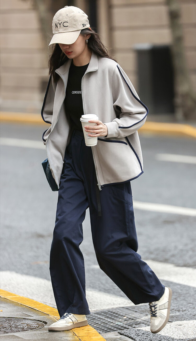 Dme [Stand-Up Collar Contrasting Trim Sweatshirt], Spring And Autumn Design, Stylish, Slimming, Long-Sleeve Casual Jacket for Wome 5