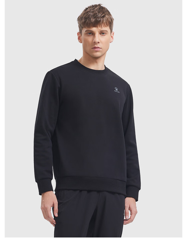 KELME Men's Winter Fleece-Lined Thickened Sweatshirt Casual Versatile Couple Pullover Women's Crew Neck Top Agate Black M 2