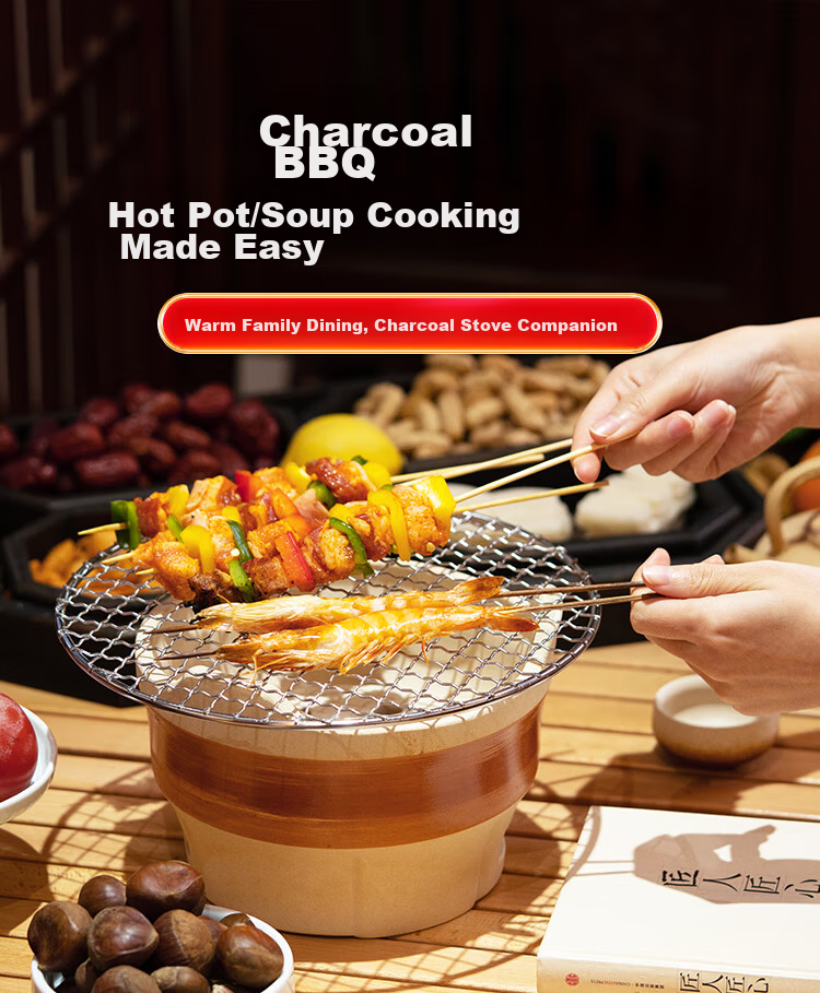 WhitePeak Clay Pot Stove for Brewing Tea, Charcoal Stove for Barbecue, Winter Home Heating Stove, Outdoor Stove, Indoor Wood-Fired Heating Stove, Complete Set 5
