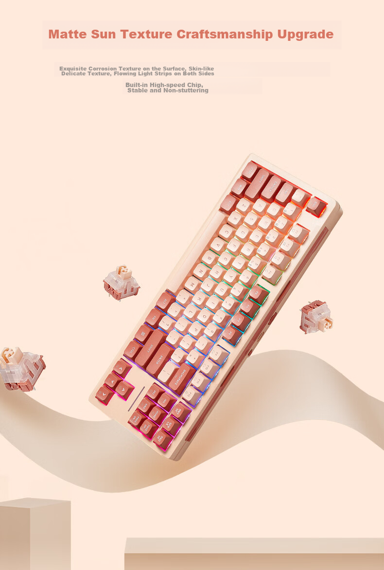 Hyeku Q3 87-Key Tri-Mode Wireless Bluetooth Customizable Mechanical Keyboard Full Hot-Swappable Gasket Structure Keyboard for Gaming And Office Use Peach Velvet Color Kailh Meme Switch 3