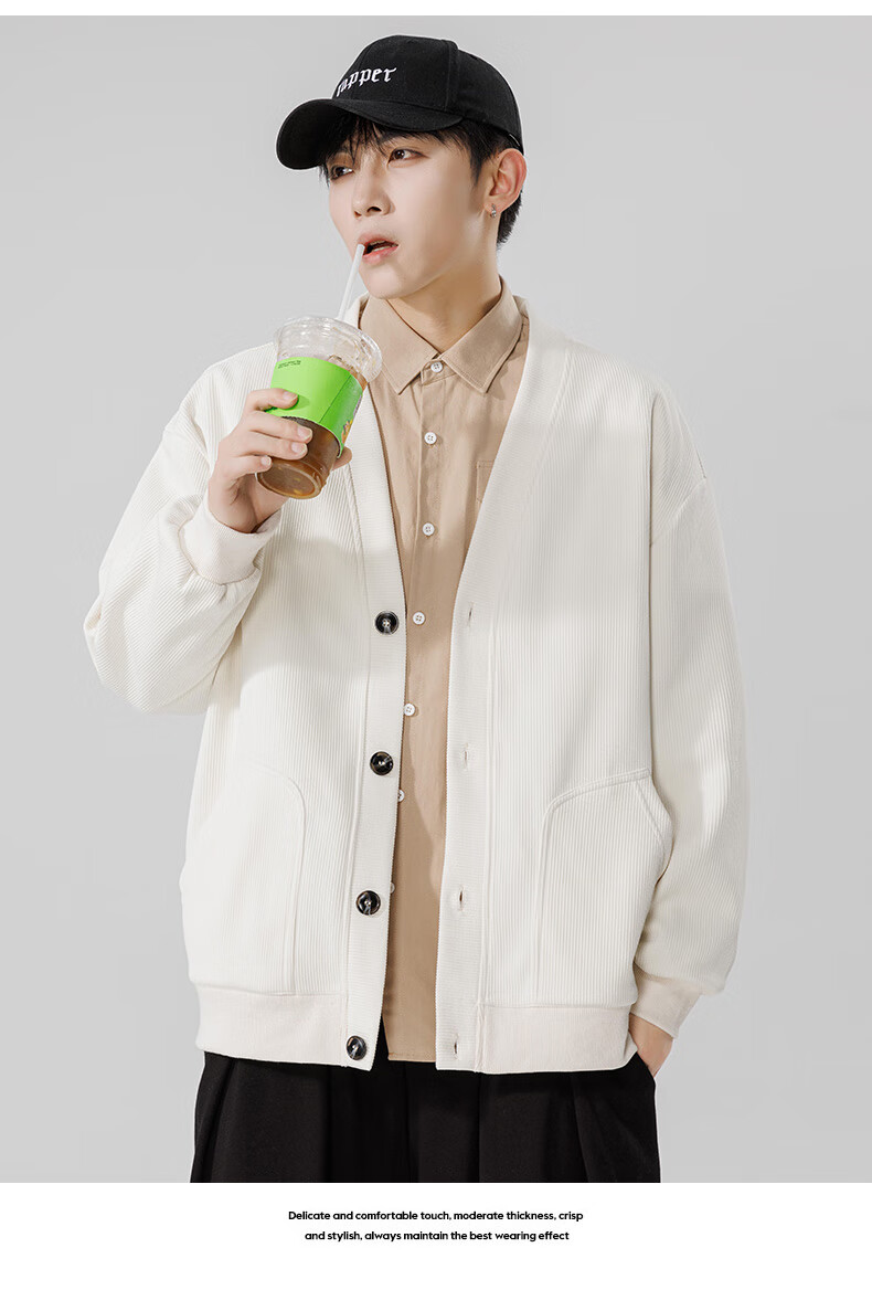 MMOPTOP Japanese-Style Solid Color Knit Sweater, Long-Sleeved Men's Spring And Autumn Vintage Loose V-Neck Cardigan MT2350 Black M 12