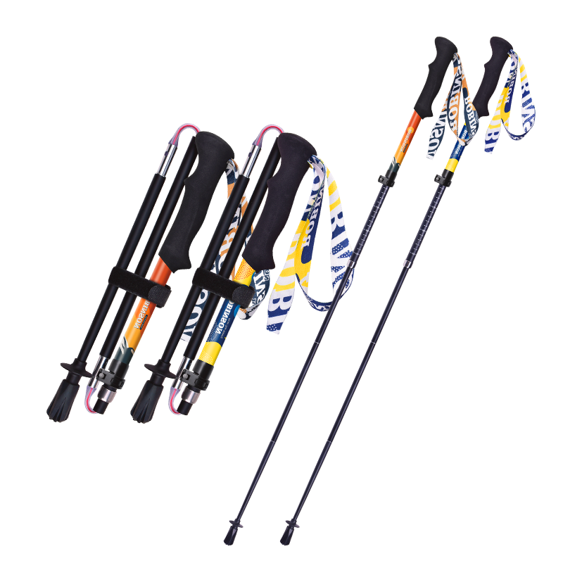 Lubinxun Full Carbon Fiber Trekking Pole, Ultra-Light Foldable Hiking Climbing Multi-Functional Professional Outdoor Trail Running Poles, Orange Short