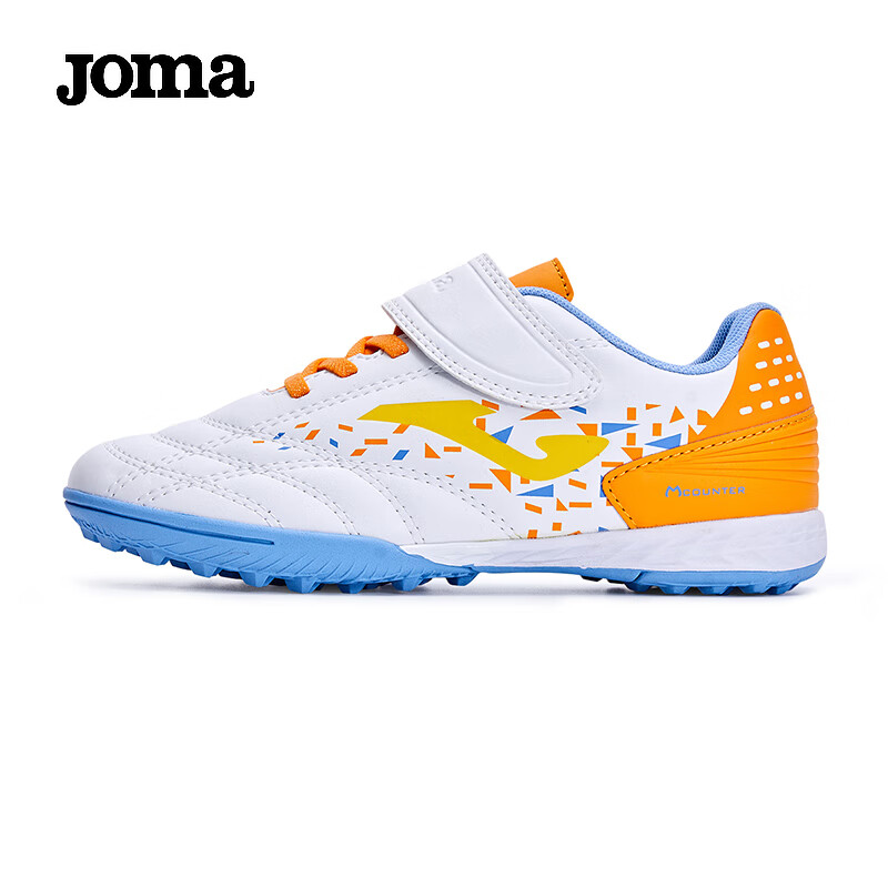 JOMA Children's Soccer Shoes, TF Turf Studs, Youth Elementary School Students, Artificial Grass Field Soccer Training Shoes, White And Orange, Size 38
