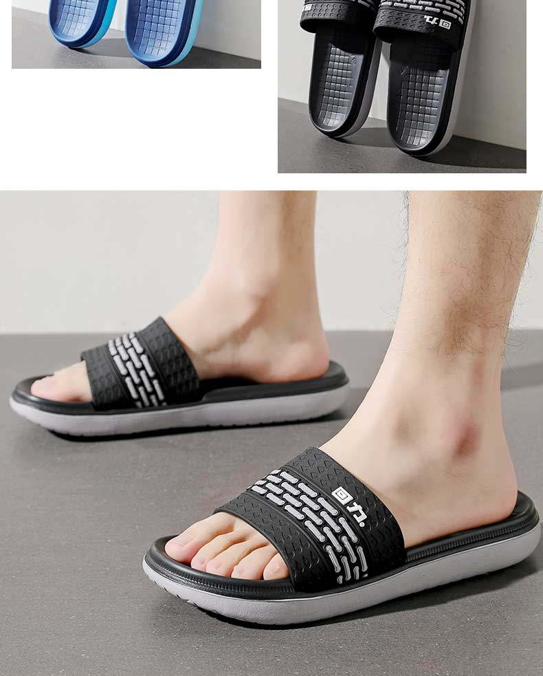 Warrior Solid Color Simple Couple Slippers Bathroom Indoor Outdoor Fashion Durable Soft Sole Outdoor Beach Sandals Men's HL01801 Black Size 41 10