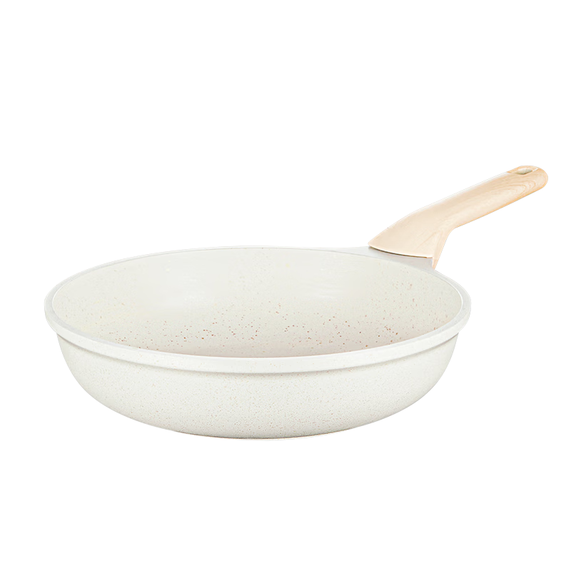 COOKER KING Non-Stick Frying Pan with Maifan Stone Coating, Low-Smoke Flat Bottom Pan, White, 24cm, Compatible with Induction Cookers