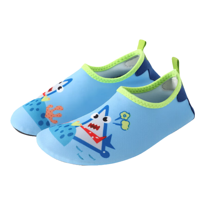 Lemonkid Children's Beach Shoes, Water Park Diving Swimming Shoes, Boys And Girls Soft-Soled Slippers, Sky Blue Shark, Size 22/23