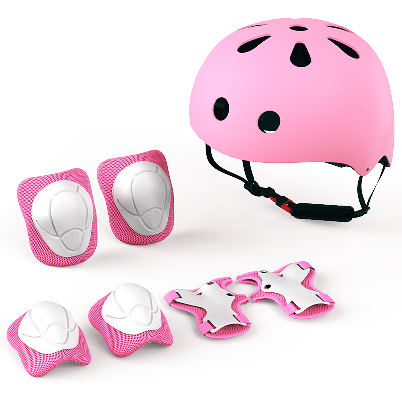JD Original Children's Helmet Protective Gear Set, Roller Skating Ice Skating Skateboard Balance Bike Bicycle Protective Gear 7-Piece Set, Pink