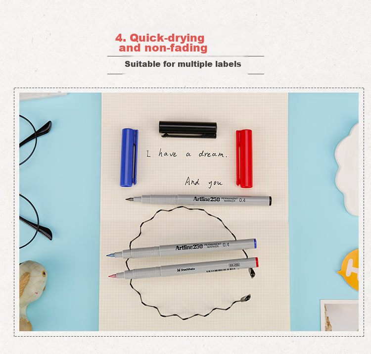 [Back to School Essential] Shachihata Artline Office Meeting Quick-Drying Oil-Based Pen, Waterproof, Non-Fading, Milk Storage Bag Marker, Signing Pen, Round Tip, 0.4mm, Black, EK-250 5