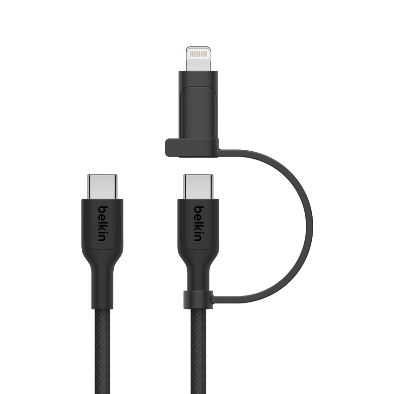 BELKIN Two-In Charging Cable, Apple Data Cable, Type-C Adapter Charger, Huawei Fast-Charging Data Cable, One-To Black 1.5 Meters, CAC003