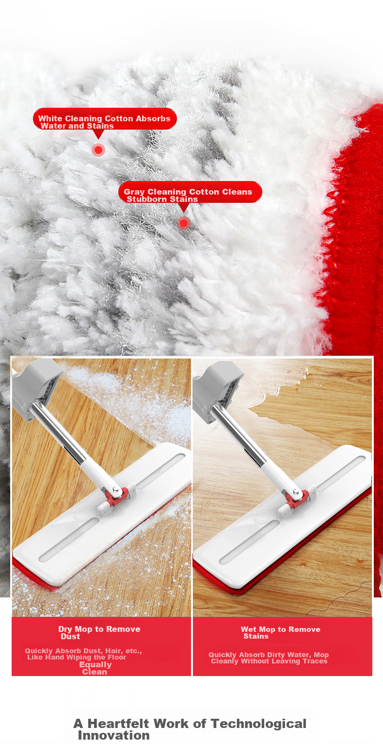 Okaywife Flat Mop, 35CM, 2 Pieces of Cloth, No Hand Washing Required, with Squeegee Strip, Household All-In Lazy Person's Tool, Absorbent Mopping Cloth 12