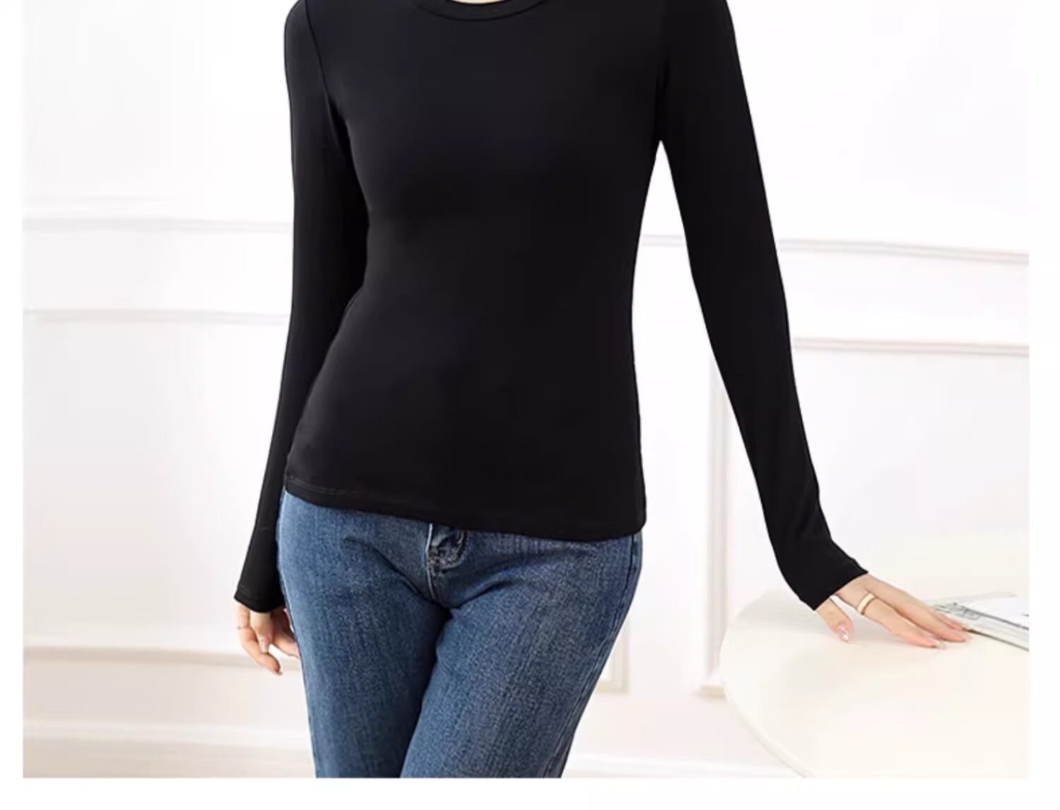 NOME Women's Base Layer Top, Autumn New Style, Small Round Neck, Inner Wear, Long Sleeve, Slim Fit, Outer Wear, Base Layer Top, White, M 15