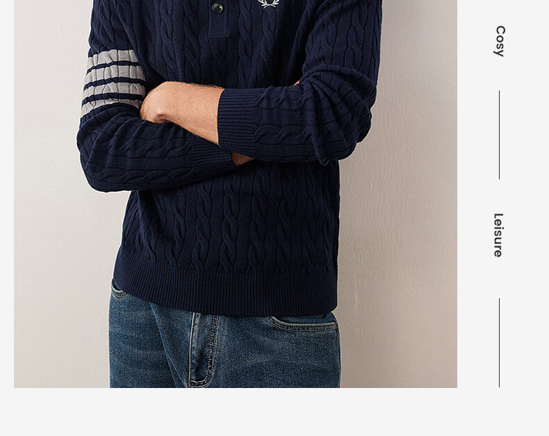 Navikail Italian Small Sailboat Antibacterial Warm Knit Sweater Men's Half-Zip Collar 1344044503 Gray XL/52 17