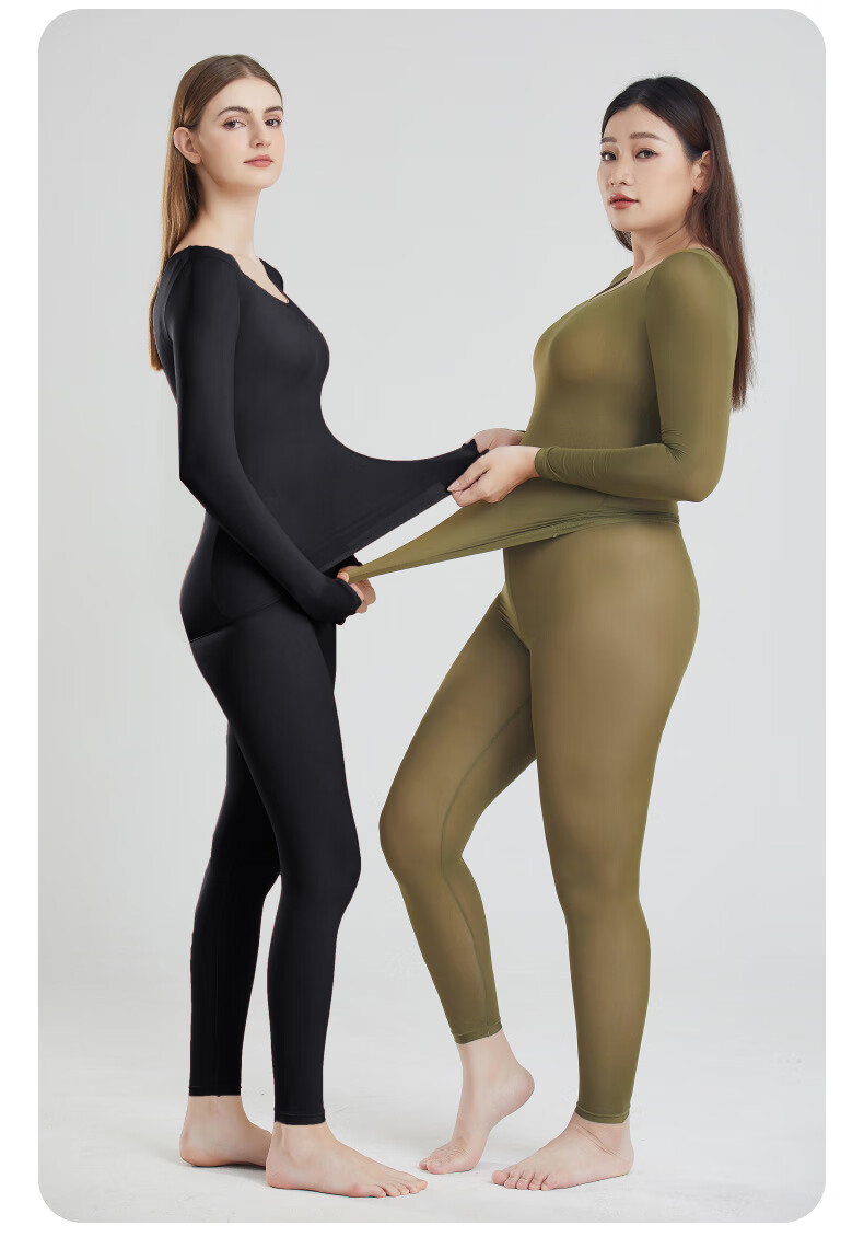 LangSha Women's Autumn Thermal Underwear Set Thin Knit Top and Bottom 10A Antibacterial Warm Base Layer Skin-Friendly Undershirt 20