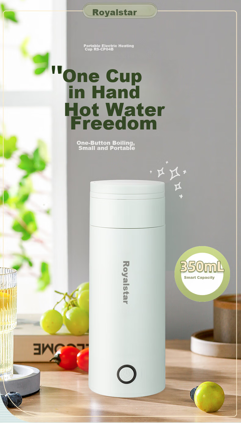Royalstar Portable Electric Kettle Mini Travel Water Boiler Health-Preserving Kettle for Business Trips And Outdoor Activities Gift 304 Stainless Steel 350ml Mechanical Model RS-CP04B with Handle for Carrying 1