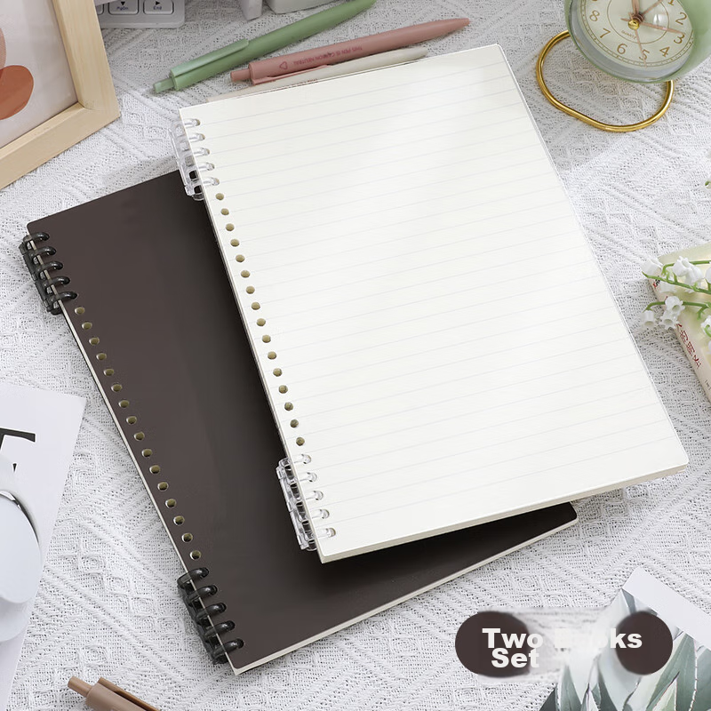 Faramon 2-Pack/B5 Lined Notebook, Comfortable to Hold, Detachable Refill, Spiral-Bound Notebook, for Middle And High School Students, College Students' Exam Preparation And Diary, White + Coffee