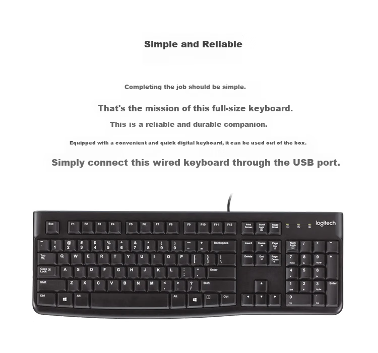 Logitech K120 Keyboard, Wired Keyboard, Office Keyboard, Full-Size, Black USB Port, 104 Keys 1