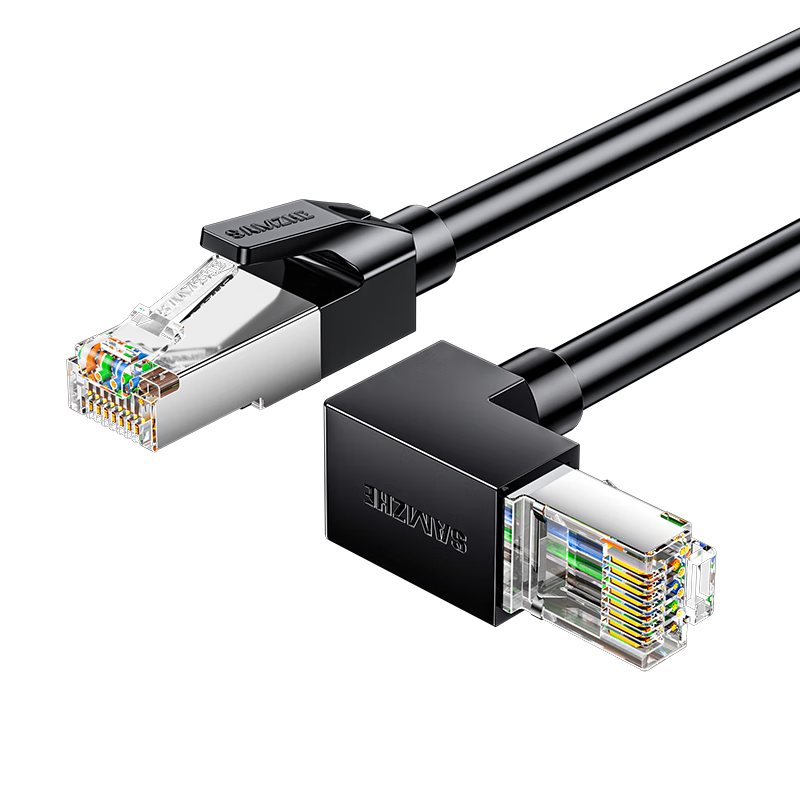 SAMZHE Cat6 Ethernet Cable Right-Angle Elbow, CAT6 Pure Copper 10 Gigabit Network Cable, Computer Router Engineering Monitoring Patch Cord, Black 1 Meter WT6A010