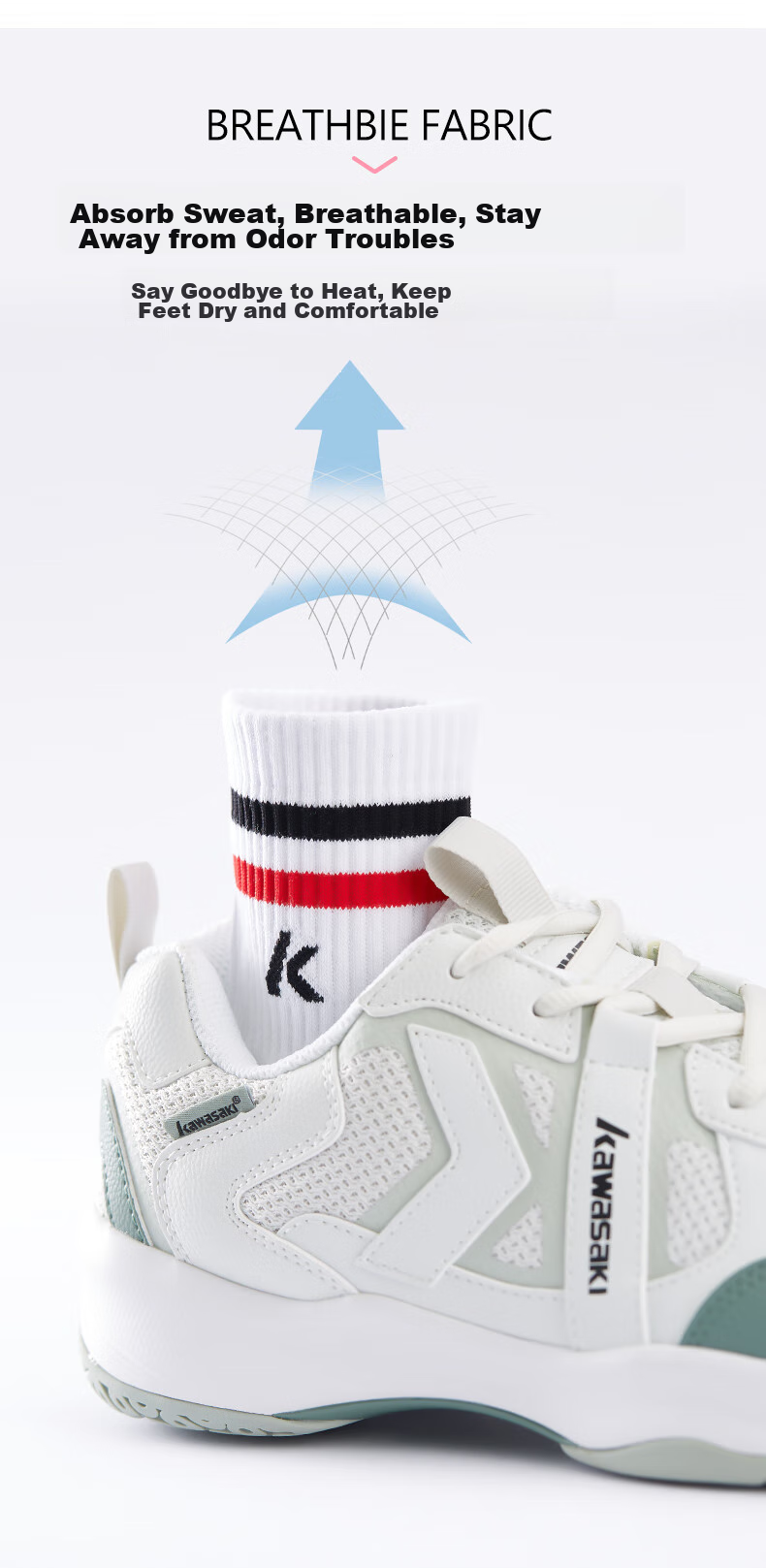 KAWASAKI Badminton Socks, Basketball Socks, Running Sports Short Socks 6330 White White Gray (Three-Pair Pack) One Size Fits All 8