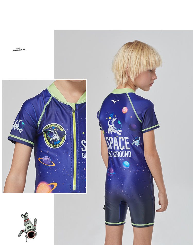 MIZUNO Kids Boys One-Piece Short Sleeve Surfing Swimsuit Student Training Quick-Dry Hot Spring Swimwear A1405 Planet 150 11