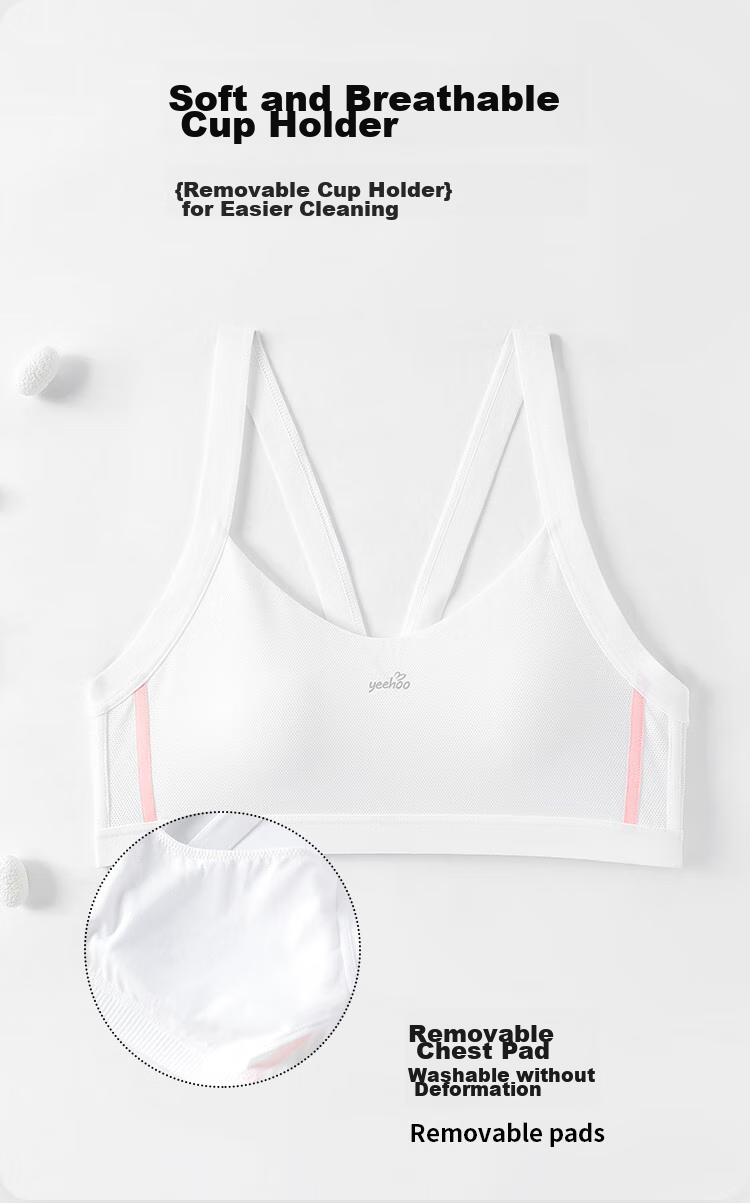 YEEHOO [Mesh Quick-Dry Fixed Cup] Girls' Underwear, Breathable, for Teenagers Aged 12-16, Second Stage Bra 8