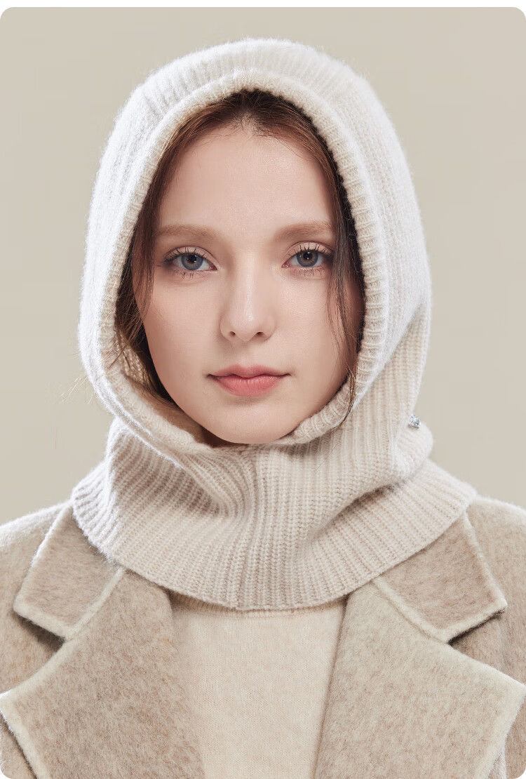 JIUMU Cashmere Warm Knit Hat for Women, Autumn And Winter Balaklava Wool Knitted Hat, Cold-Proof Hooded Neck Warmer All-I 11