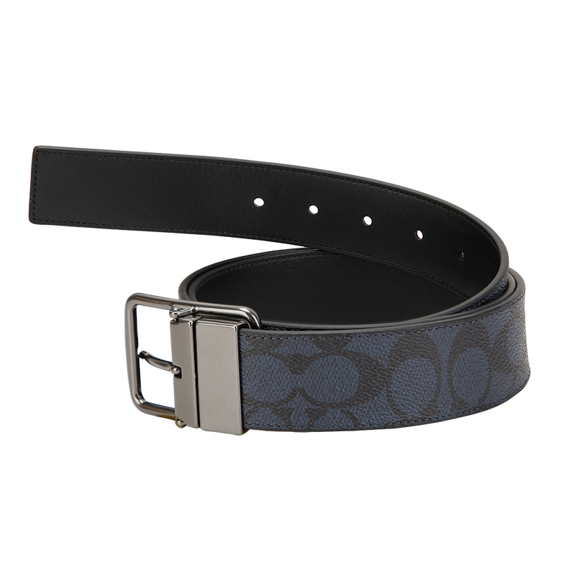 coach 蔻驰 奢侈品 男士专柜款藏青logo款双面人造革配皮腰带皮带