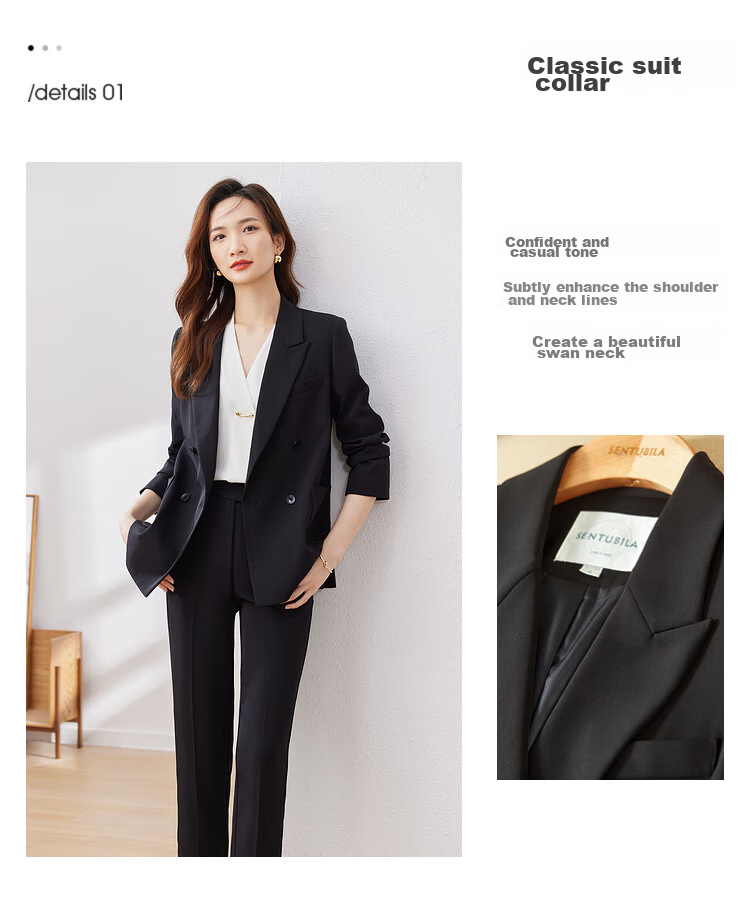Sentubila Formal Professional Suit Set for Women, Spring And Autumn Elegant Blazer Jacket with Cropped Pants Two-Piece Set, Black, Size S 5