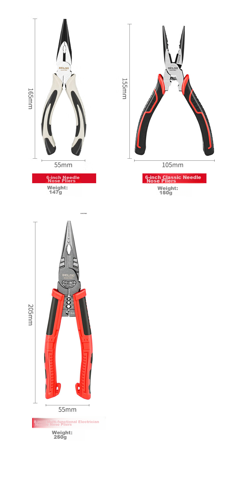 DELIXI Tiger Pliers, Multi-Functional Diagonal Cutting Pliers, Needle-Nose Pliers, Specialized Electrician Wire Stripping Pliers, Hardware Universal Wire Cutters, Steel Wire Pliers, 6 Inches 5