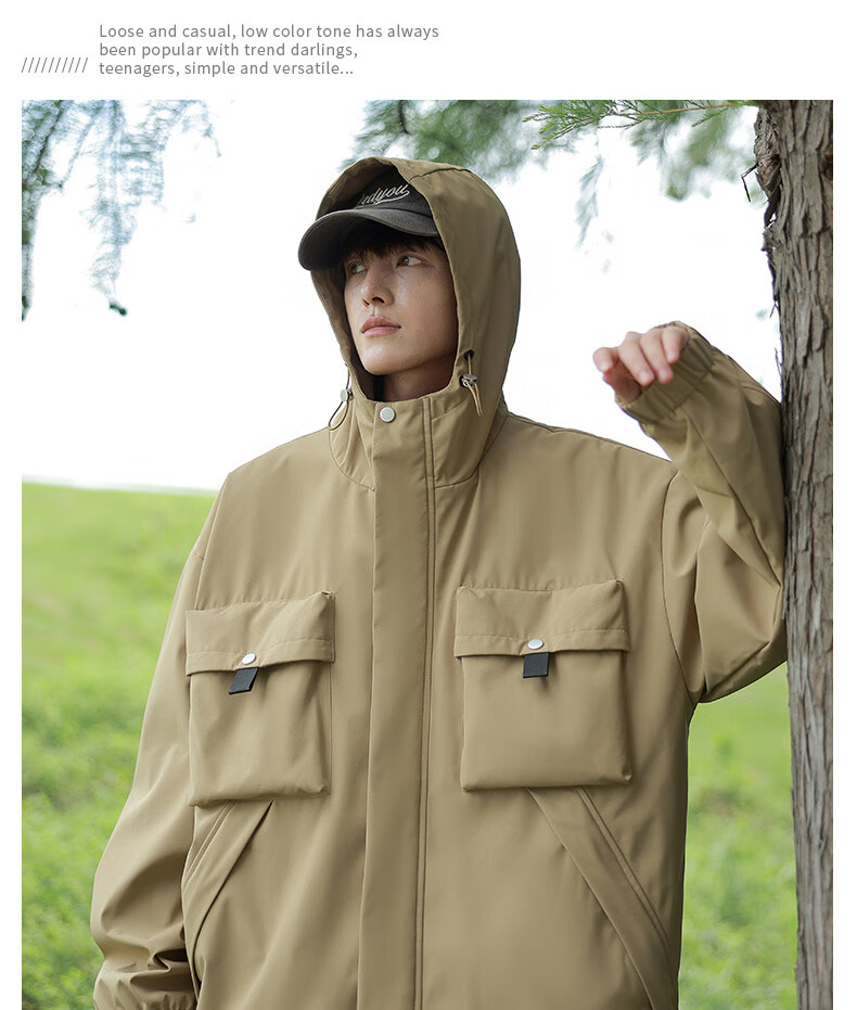 POUM American-Style Workwear Trendy Jacket for Men, Spring And Autumn Loose Fit Windproof Casual Coat, 2451 Orange-Red XL 9