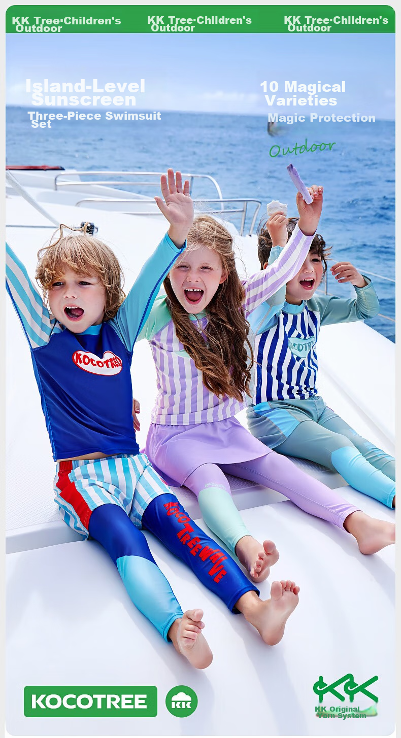 Kocotree Children's Swimwear, Girls' Two-Piece Swimsuit, Class A Boys' And Girls' Long-Sleeve Sun Protection Swimwear for Older Childre 5