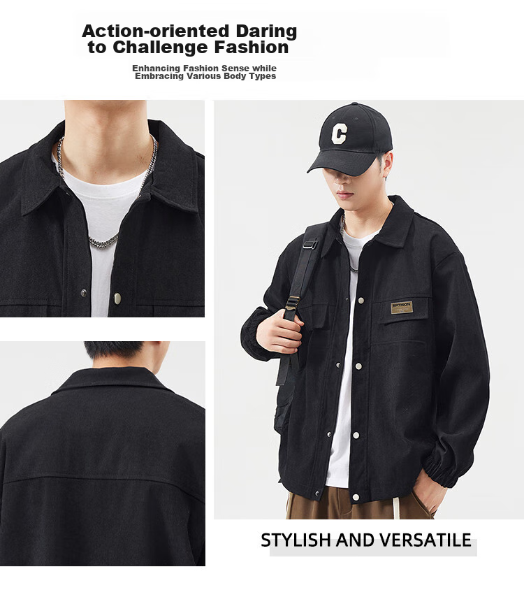 Yipintiancheng 2025 Spring Simple Trendy Jacket, Versatile Youth Men's Lapel Cardigan Coat for Me 3