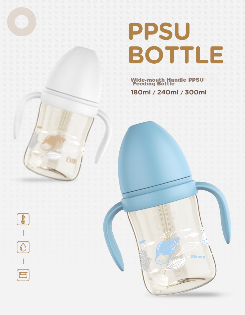 Rikang Baby Bottle, PPSU Wide-Mouth Dual-Use Straw Bottle, for Ages 1-6, Large Capacity Direct Drinking Cup, 360ML, N1070-2, Gray 4