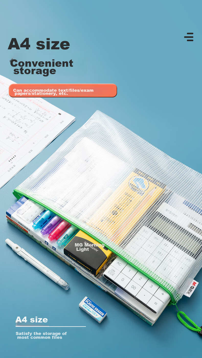M&G [Super Popular] Stationery, 10-Pack A4 Grid Zipper Pouches, Soft Student Subject Classification File Folders, Exam Paper Storage, Office And Study Supplies, ADM945M7 2