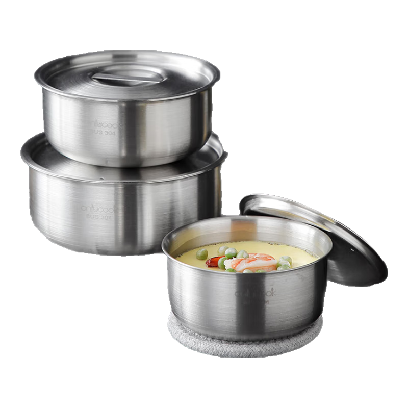 Onlycook Household Steamed Egg Bowl, Food-Grade 304 Stainless Steel Steaming Bowl, Flat-Bottom Steamed Egg Special Cup, Stew Cup, Steaming Cup - 16cm