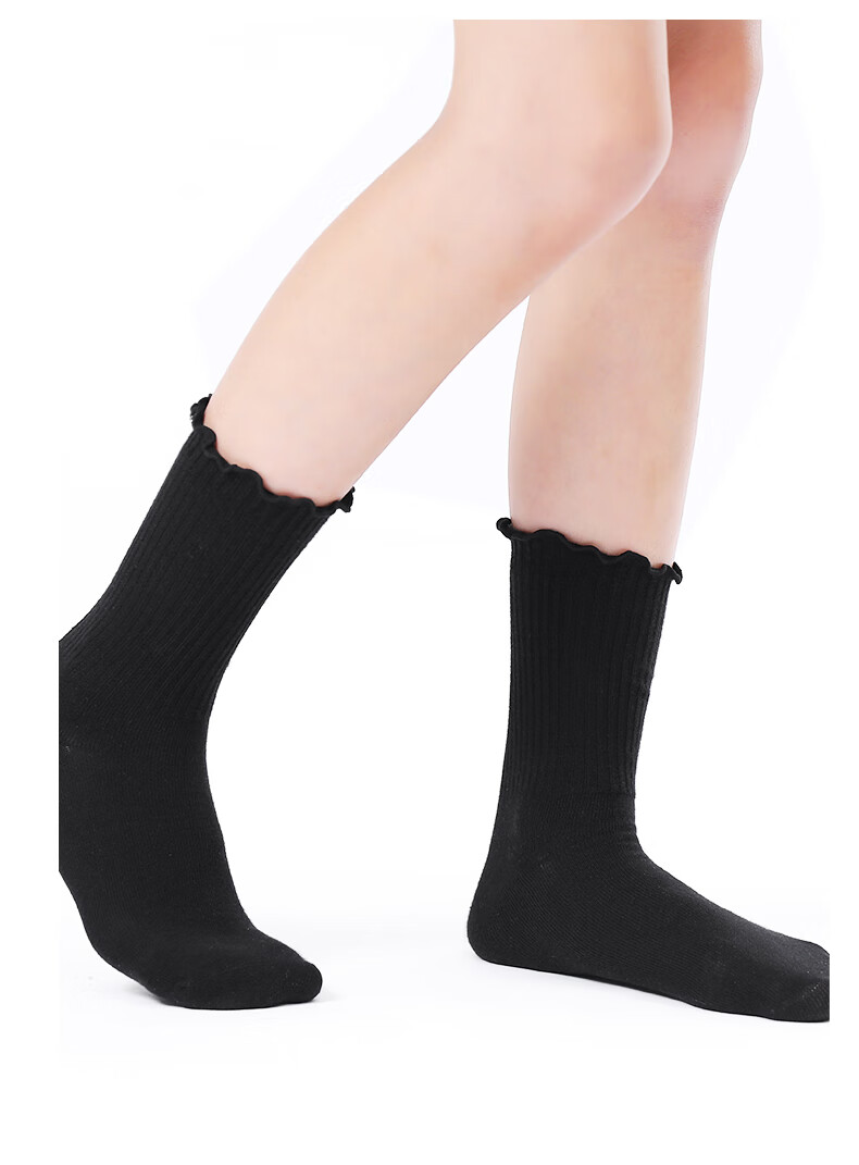 Zhiyouban Girls' Black Socks for Spring, Autumn And Summer Cotton Mid-Calf Socks with Princess Lace Trim for Girls, White Versatile Student Socks 10