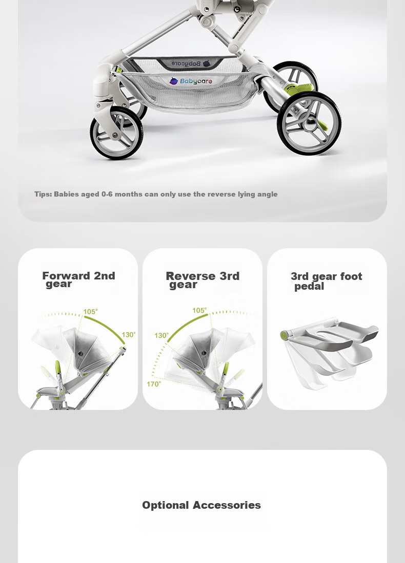 Babycare First-Class Stroller, High Landscape Baby Walker, Lightweight Foldable Reclining Forward And Reverse, Time Silver 20