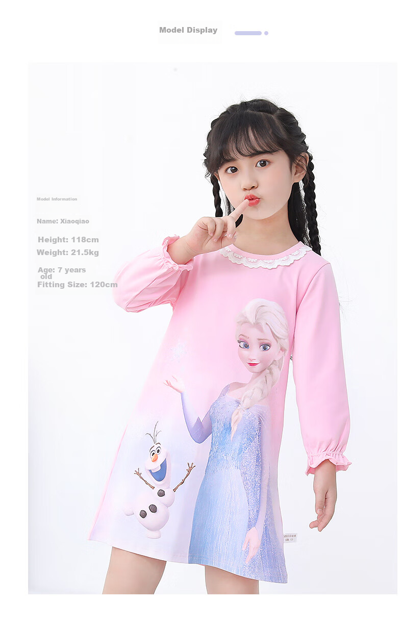 Disney Children's Pajamas, Frozen Girls' Nightgown, Baby Girl Home Wear, Summer And Autumn Air-Conditioned Room Sleepwear, Pink, Size 110 2