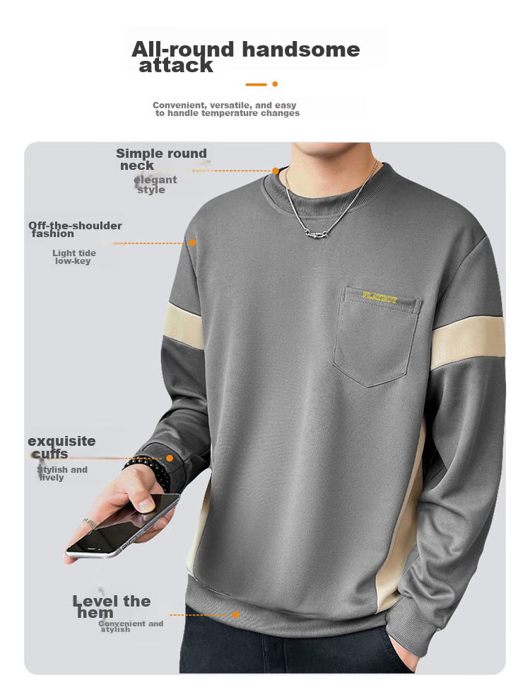 PLAYBOY Sweatshirt for Men, Round Neck, Autumn Korean Style Trendy Loose Casual Clothing for Me 4