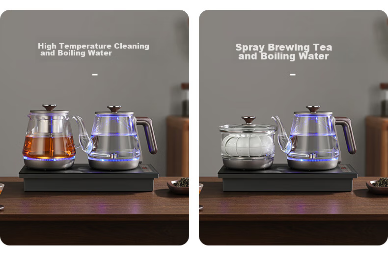 FUNORK Fully Automatic Electric Kettle with Water Inlet, Tea Table Kettle for Home And Office All-In Tea Table, Built-In Tea Set Electric Tea Stove Set RY-10 Titanium Gray Clean Versio 8