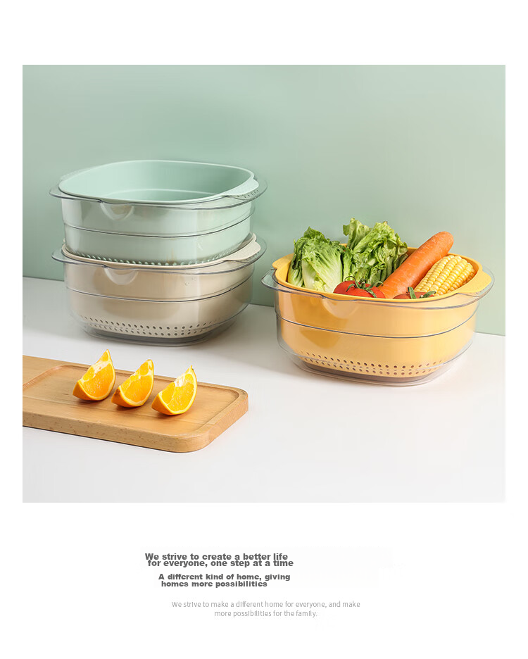 MAXCOOK Vegetable Washing Basket Draining Basket Plastic Double-Layer Vegetable Washing Basin Colander Strainer Basket 1 Basin 1 Strainer Dahong MCPJ3972 13