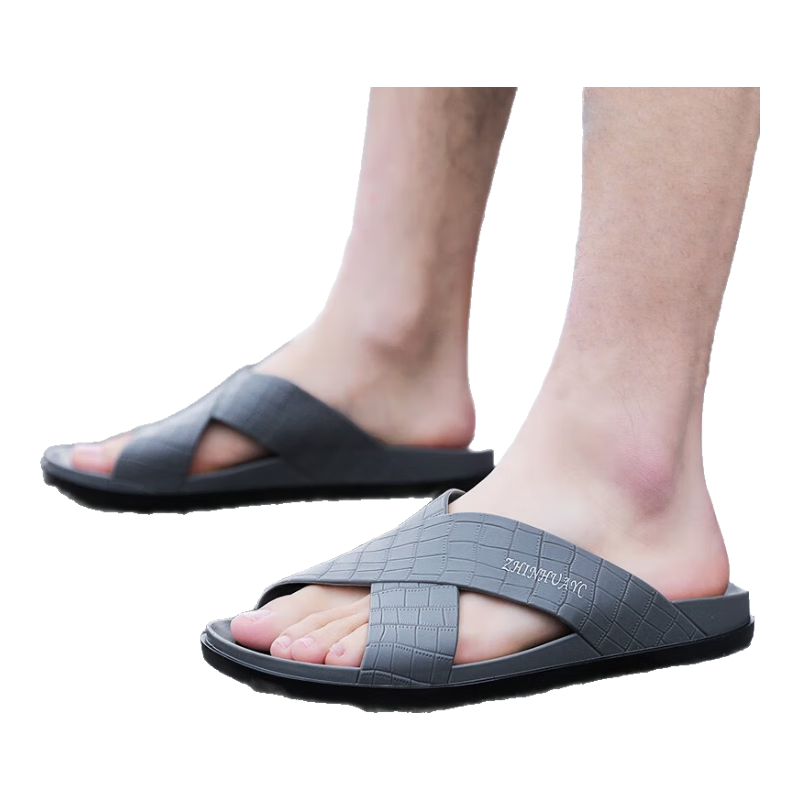 Huamei Jianbu Cross Men's Indoor Outdoor Commuting Slippers Casual Beach Open Toe Breathable Soft Sole Sandals HM6027 Gray Size 41