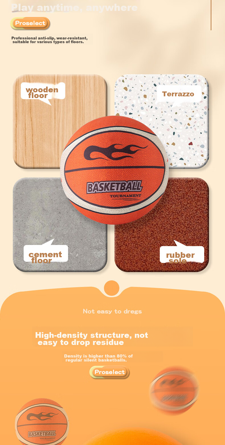 Mimeng Silent Basketball, No Dust, Size 7 Basketball, Fifth Generation, Children's Toy Ball, Indoor And Outdoor Elastic Ball, with Basket, Gift 10