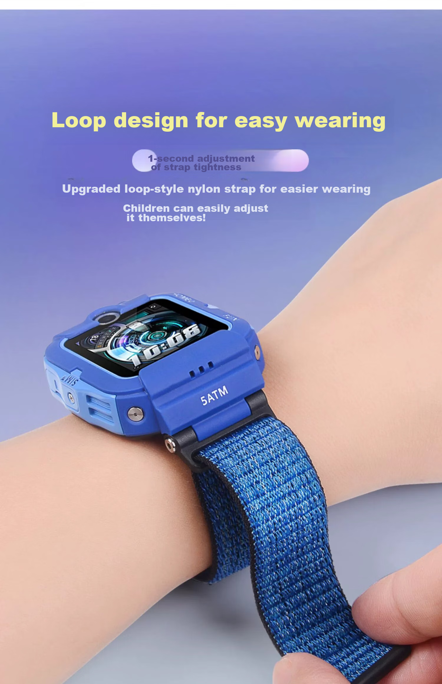 Iboann Nylon Loop Replacement Strap for Huawei Children's Watch 4X And Huawei 5 Pro Kids Watch, Braided Strap with Removal Tool, Nebula Blue 6