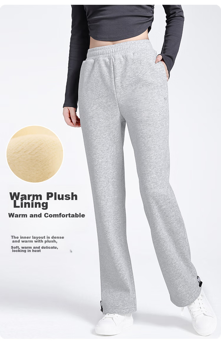CAMEL Fleece-Lined Thickened Women's Loose Straight-Leg Pants for Running And Yoga Sweatpants Y23CY05013 Light Floral Gray S 3