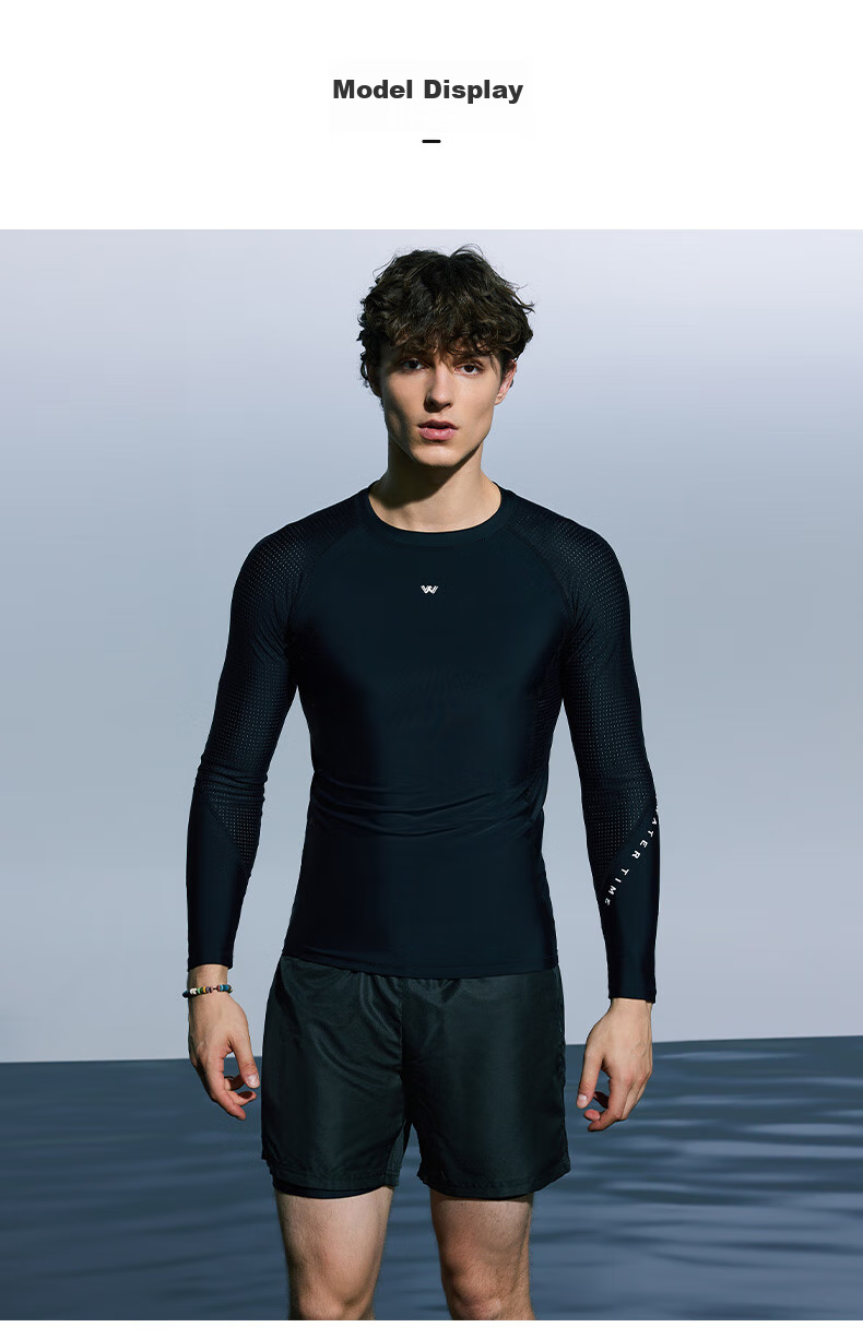 WATERTIME / Shuichuan Men's Swimsuit, Hot Spring Long-Sleeve Quick-Dry Surfing Swimwear, Single Top, XXL 12