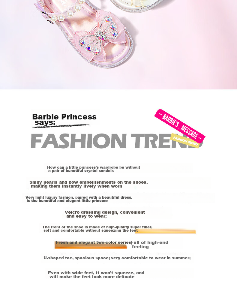 Barbie Children's Shoes, Summer Kids' Sandals, Girls' Butterfly Bow Open-Toe Sandals, Crystal Shoes DA5939, Light Purple, Size 28 2