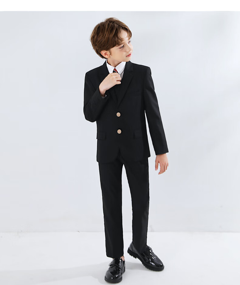 Yinuofang Boys' Suit Set for Performances And Hosts, Black Outfit, Size 170 5