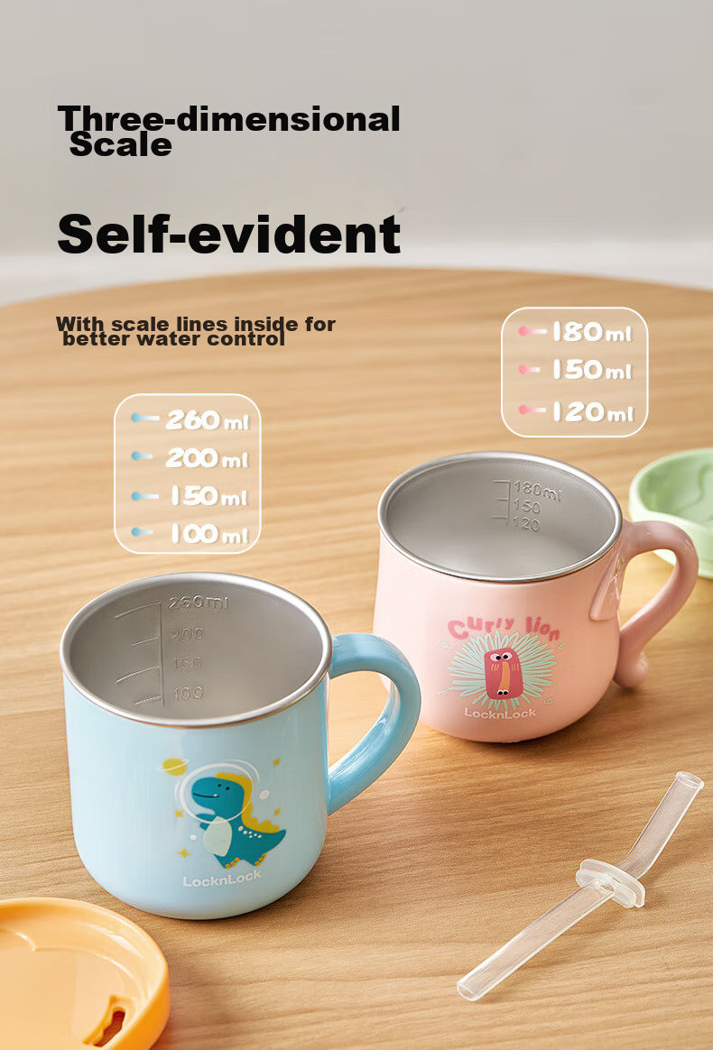LOCK&LOCK Children's Water Cup, Home Open Cup, Baby Milk Cup, 2-Year Kindergarten Straw Cup, 3-Year Milk Cup, Multi-Purpose Cup 12