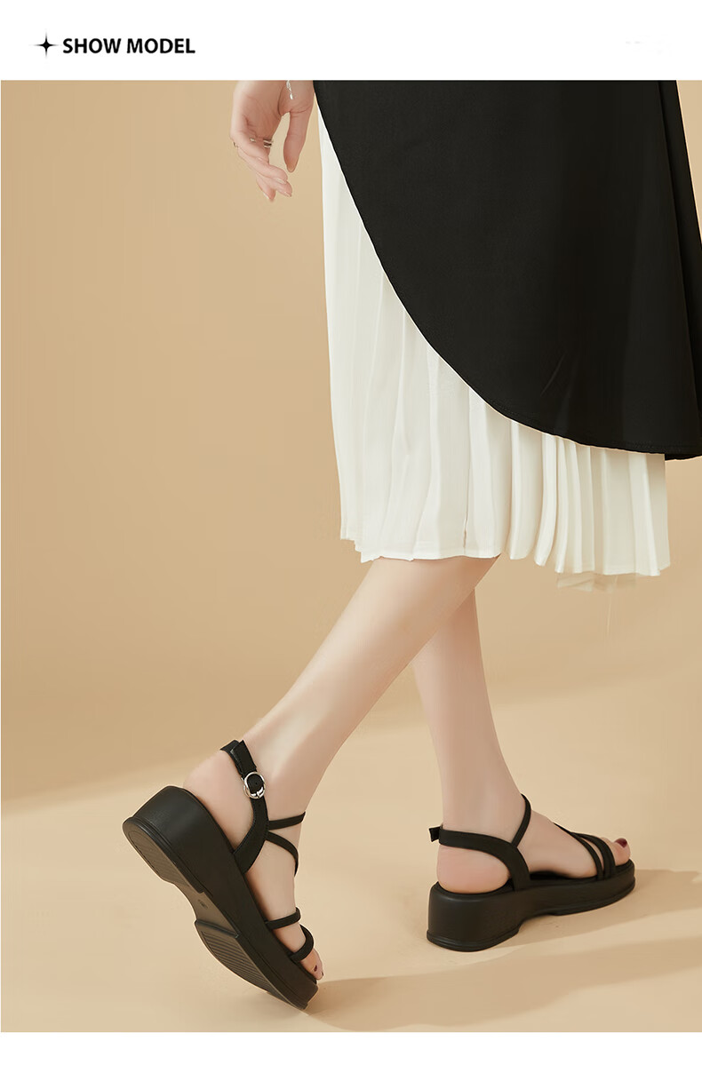 DAPHNE Fairy-Style Platform Sandals for Women, Wedge Beach Shoes with Ankle Strap Roman Sandals 4623303090 Black Size 36 8
