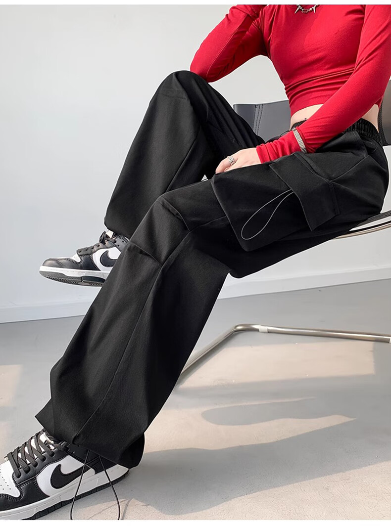 LangSha American-Style Parachute Cargo Pants for Women, Summer Ice Silk High-Waist Wide-Leg Loose Casual Quick-Dry Outdoor Sports Pants 20